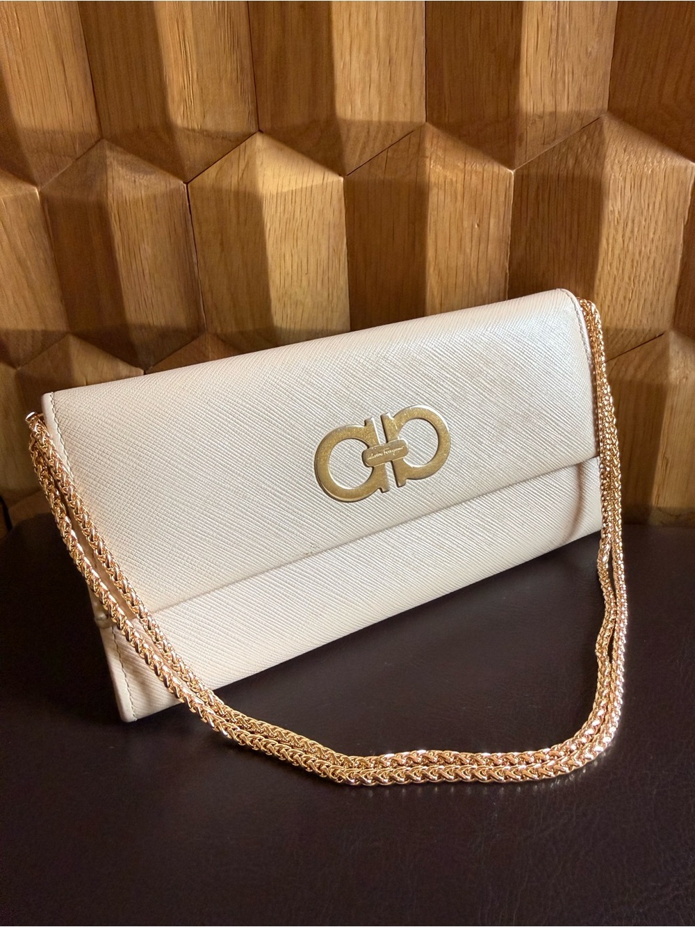 Salvatore Ferragamo Cream Leather Long Wallet